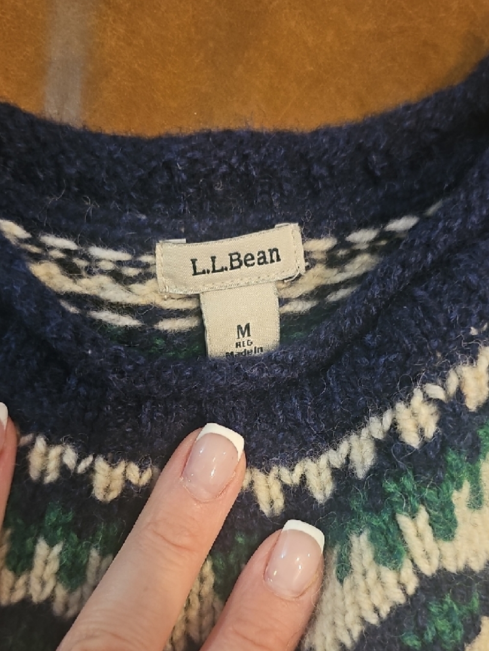 L.L.Bean Navy Fair Isle Sweater with Cream & Green Accents - Picture 2 of 3